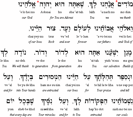 Hoda'ah Blessing Eighteen of the Amidah (Printer Version)