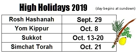 High Holiday Dates for 2019