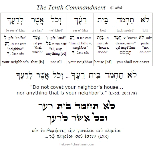 The Tenth Commandment in Hebrew