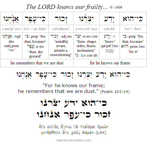 Psalm 103:14 Hebrew analysis