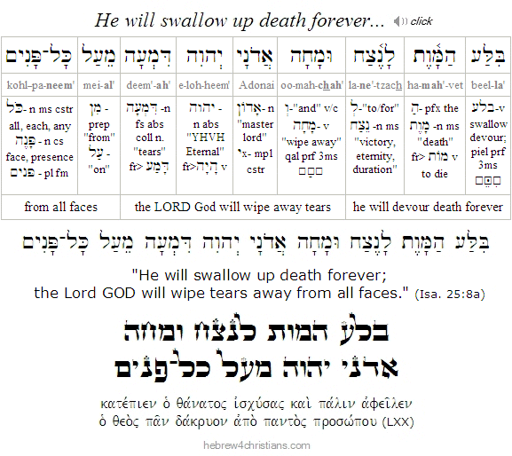 Isaiah 25:8 Hebrew-English analysis