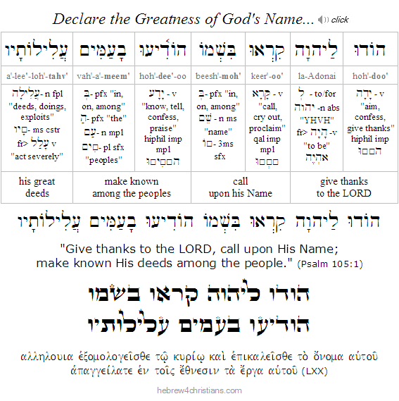 Psalm 105:1 Hebrew analysis