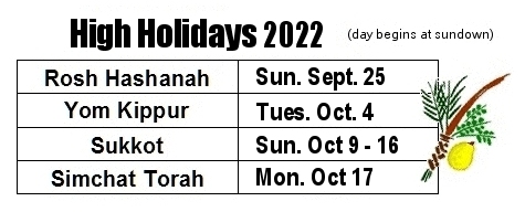 High Holiday Dates for 2022