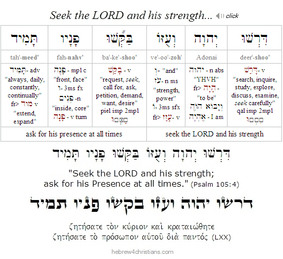 Psalm 105:4 Hebrew analysis with LXX