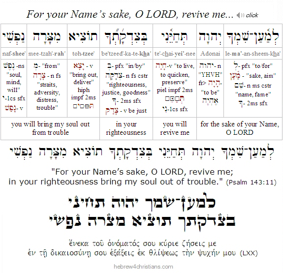 Psalm 143:11 Hebrew for Christians